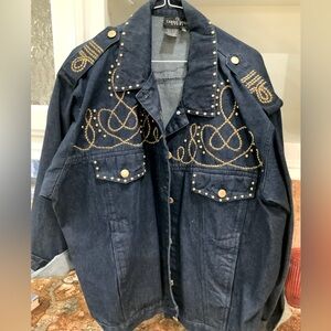Carole Little Vintage Denim Jean Jacket with Gold Trim Size 14